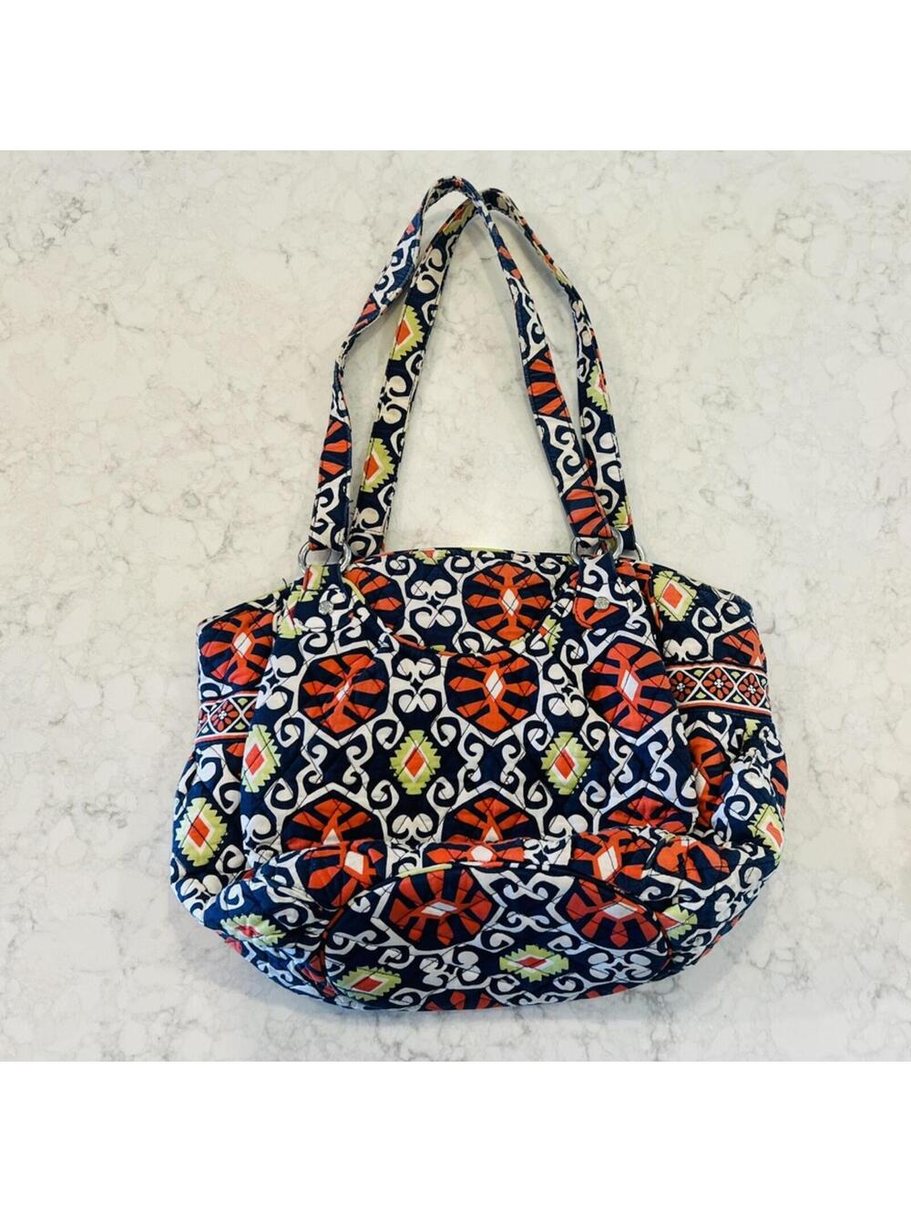 Vera Bradley Sun Valley Shoulder Purse Tote Bag Blue Orange - Picture 6 of 6